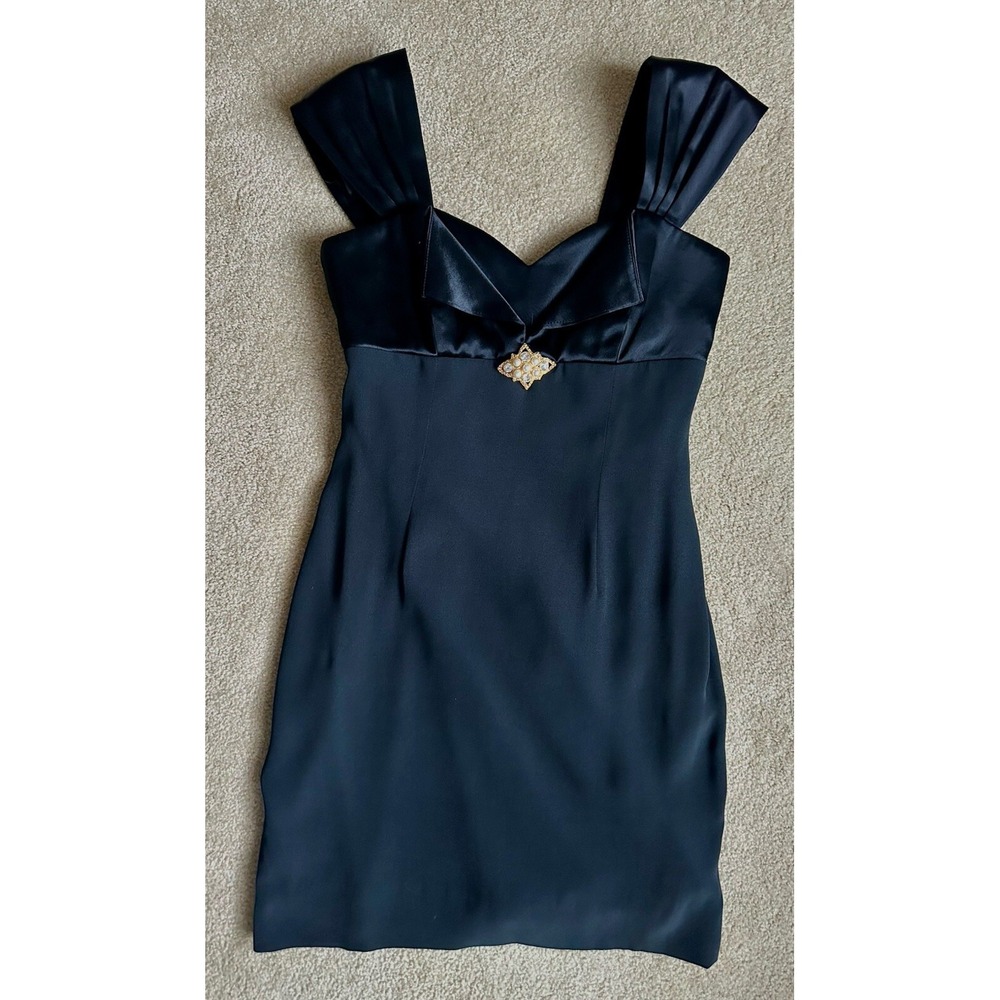 Tootsies Vtg Cocktail Dress 6 Lined Black Mini‎ Women's Dress Shoulder Pads